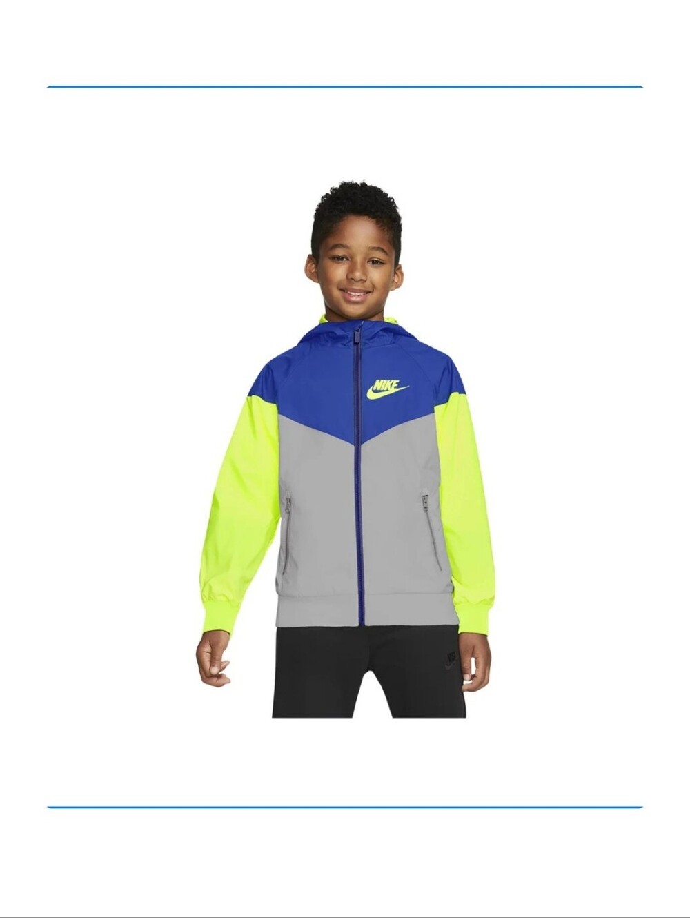 Nike Kids Colorblock Hooded Jacket M - Blue Neon Green Windbreaker